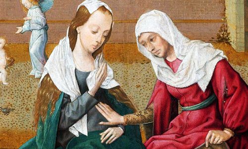 Four canons with Sts Augustine and Jerome by an open grave, with the Visitation, by Master of the Spes Nostra