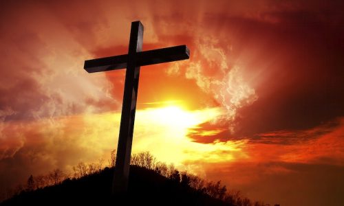 Free wooden cross at sunset image, public domain crucifixion CC0 photo.