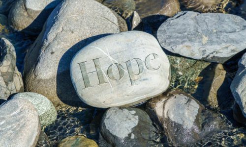 engraved stone rock with the word HOPE is stream