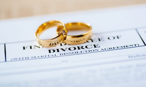 Two,Broken,Golden,Wedding,Rings,Divorce,Decree,Document.,Divorce,And