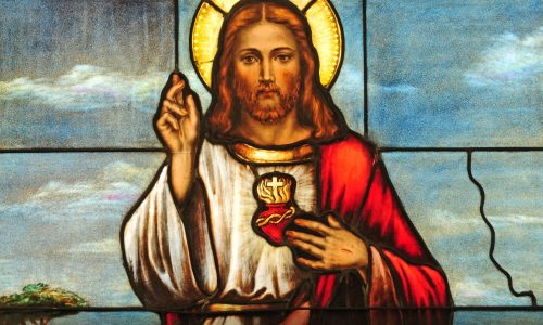 Stained,Glass,Window,Depicting,Sacred,Heart,Of,Jesus