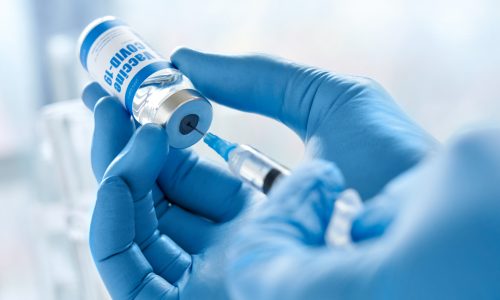 Male,Doctor,Hand,Wears,Medical,Glove,Holding,Syringe,Taking,Covid